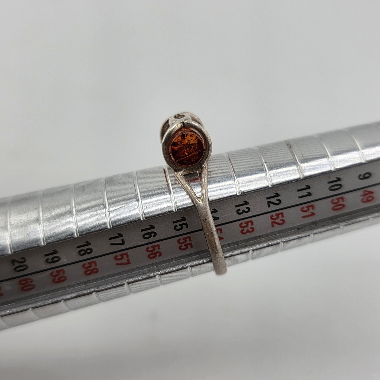 Baltic Amber Sterling Silver Ring Cylindric Stone Geometrical Modernist 6.5