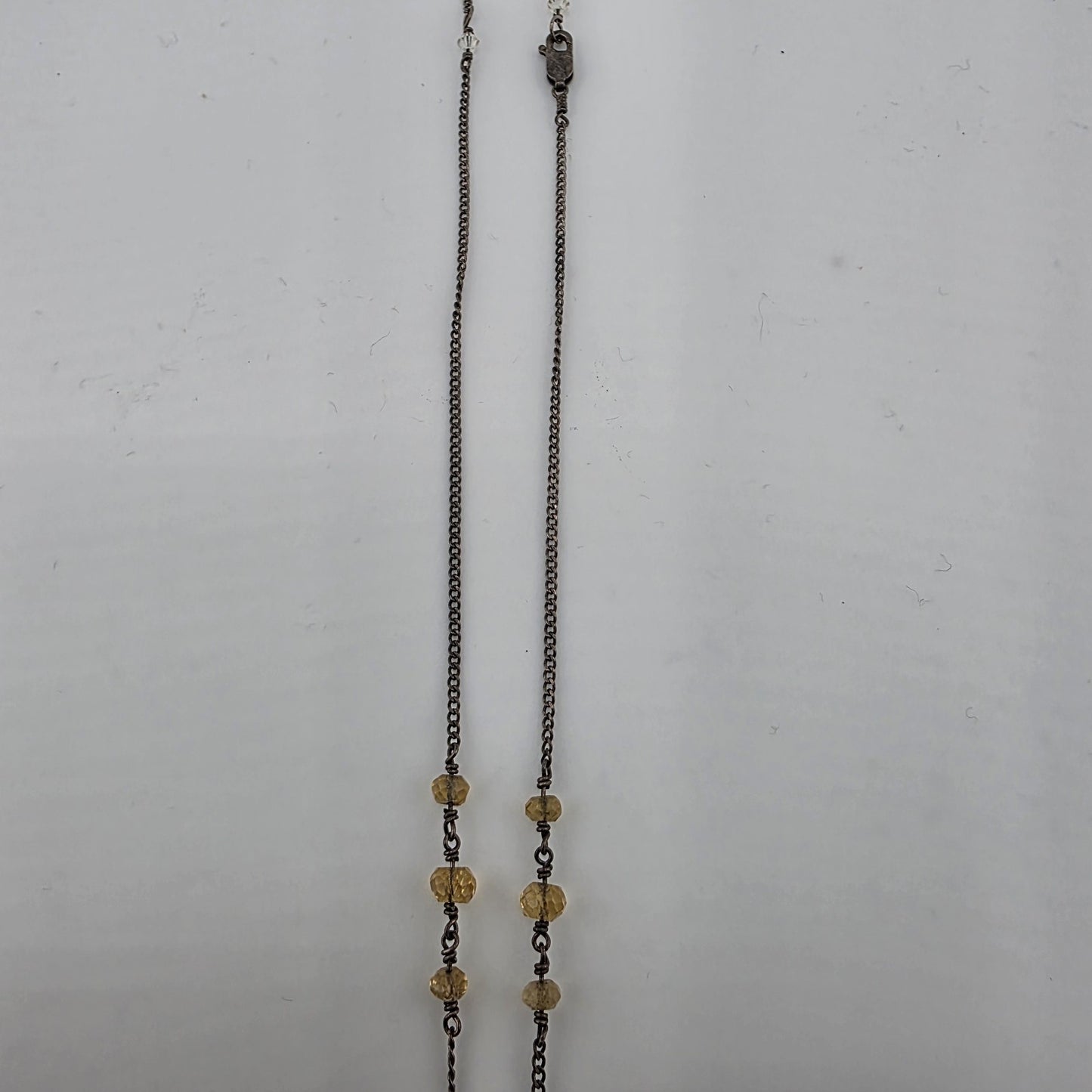 sterling silver Necklace 16 Inches Yellow Glass Beads Vintage