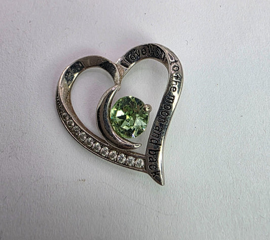 I Love You to The Moon and Back 925 Sterling Silver Heart Pendant CZ August
