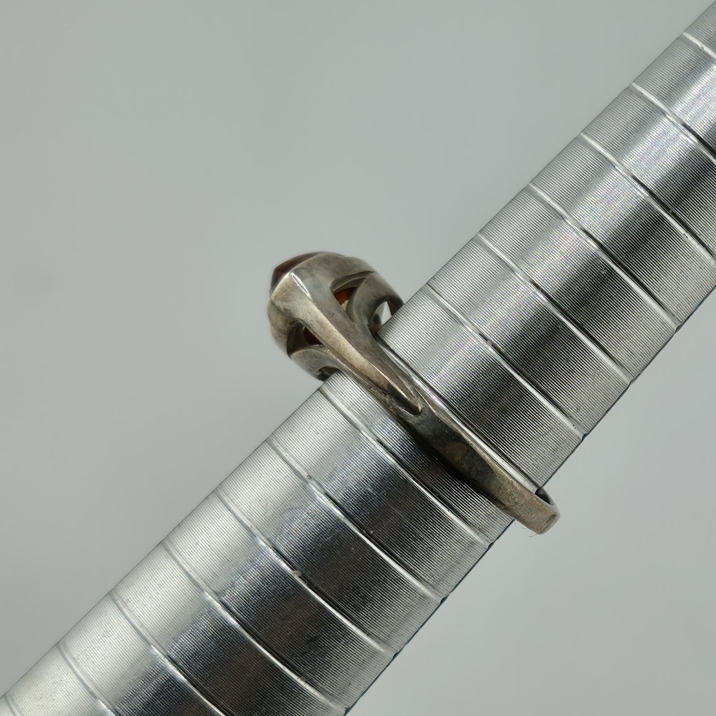 Baltic Amber Sterling Silver Ring Oval Stone Geometrical Modernist 6.5 Polish