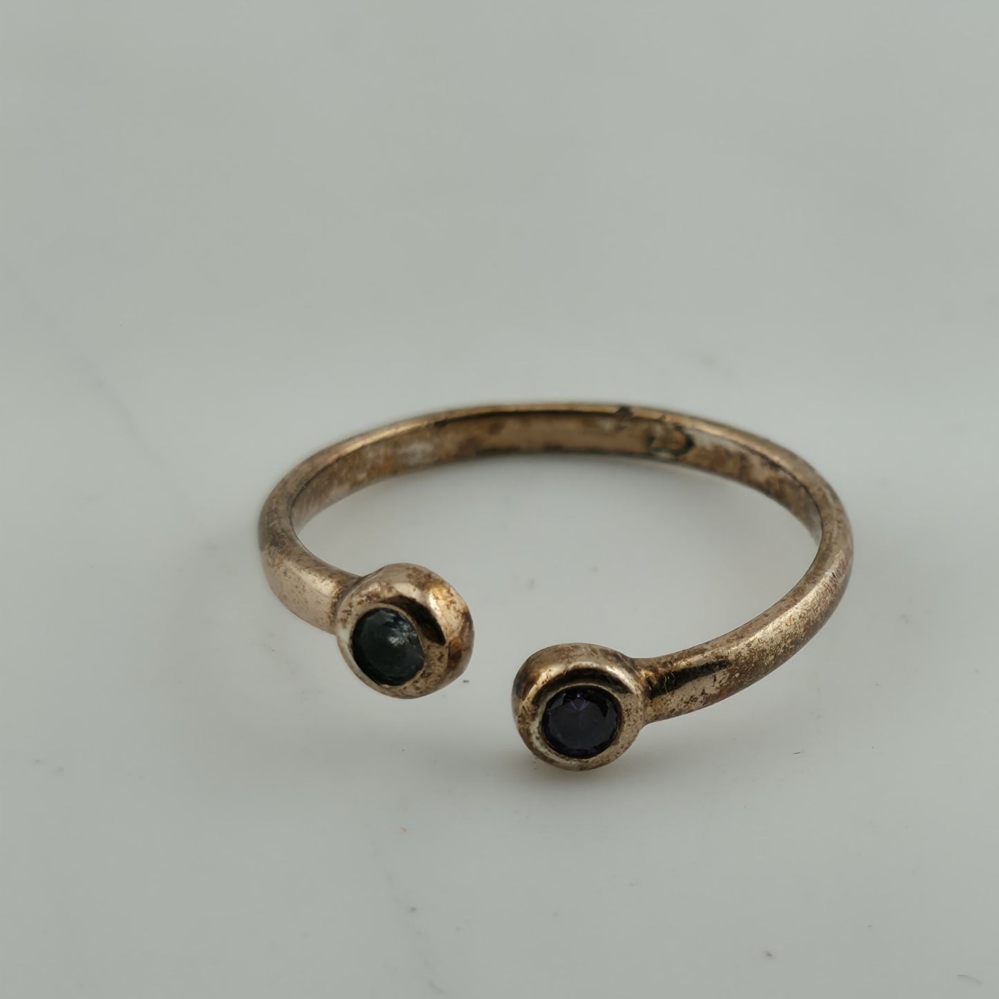 925 Sterling Silver Ring Purple Stones Wrap Open Adjustable