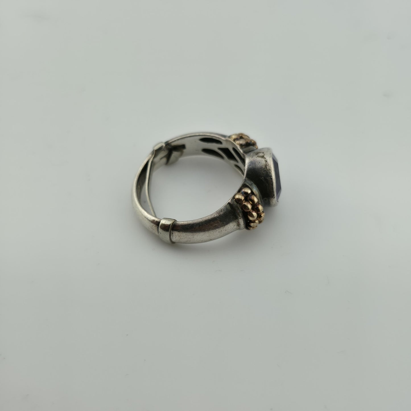 Sterling Silver ring Purple Amethyst Stone Twisted Rope Band Size 5.75