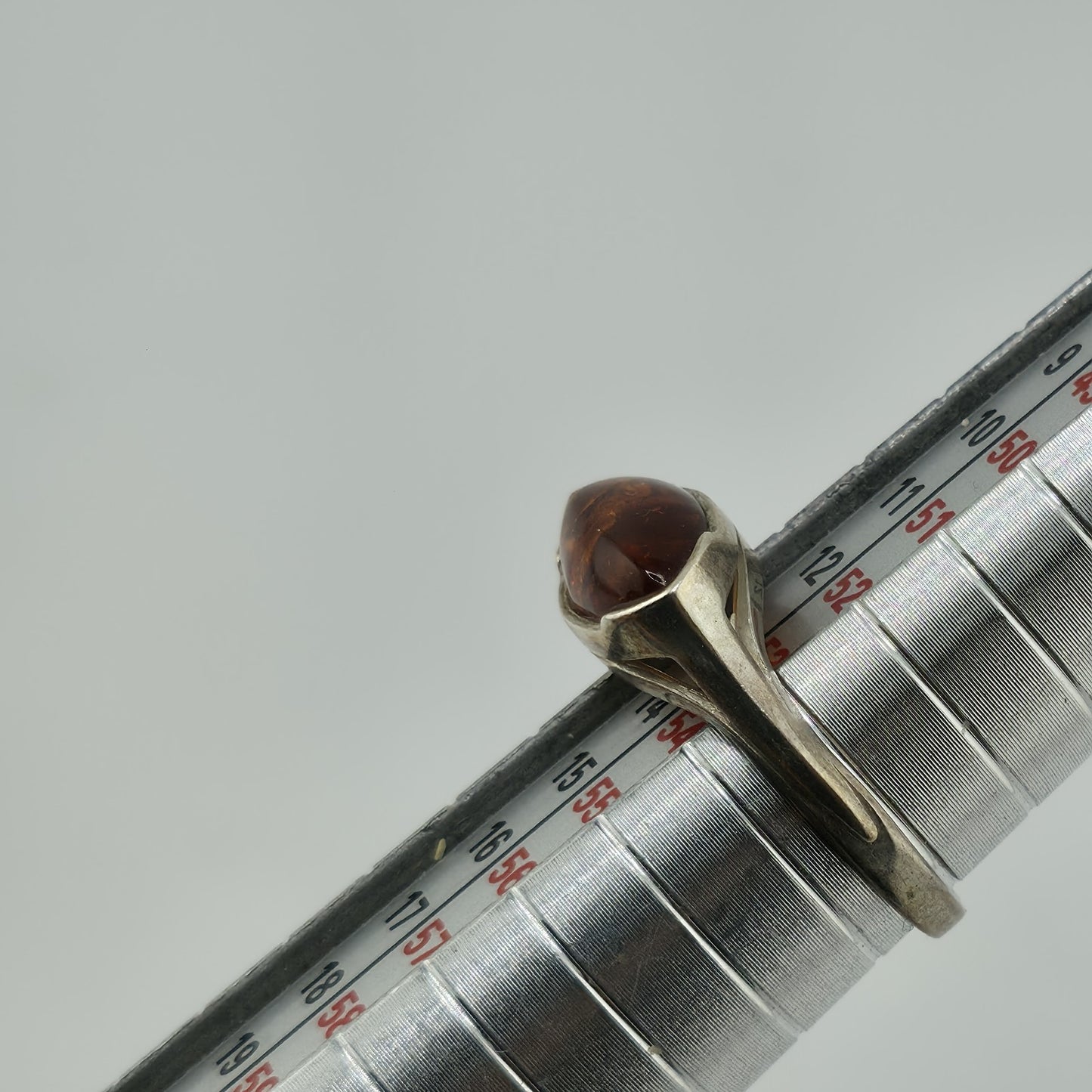 Baltic Amber Sterling Silver Ring Oval Stone Geometrical Modernist 6.5 Polish