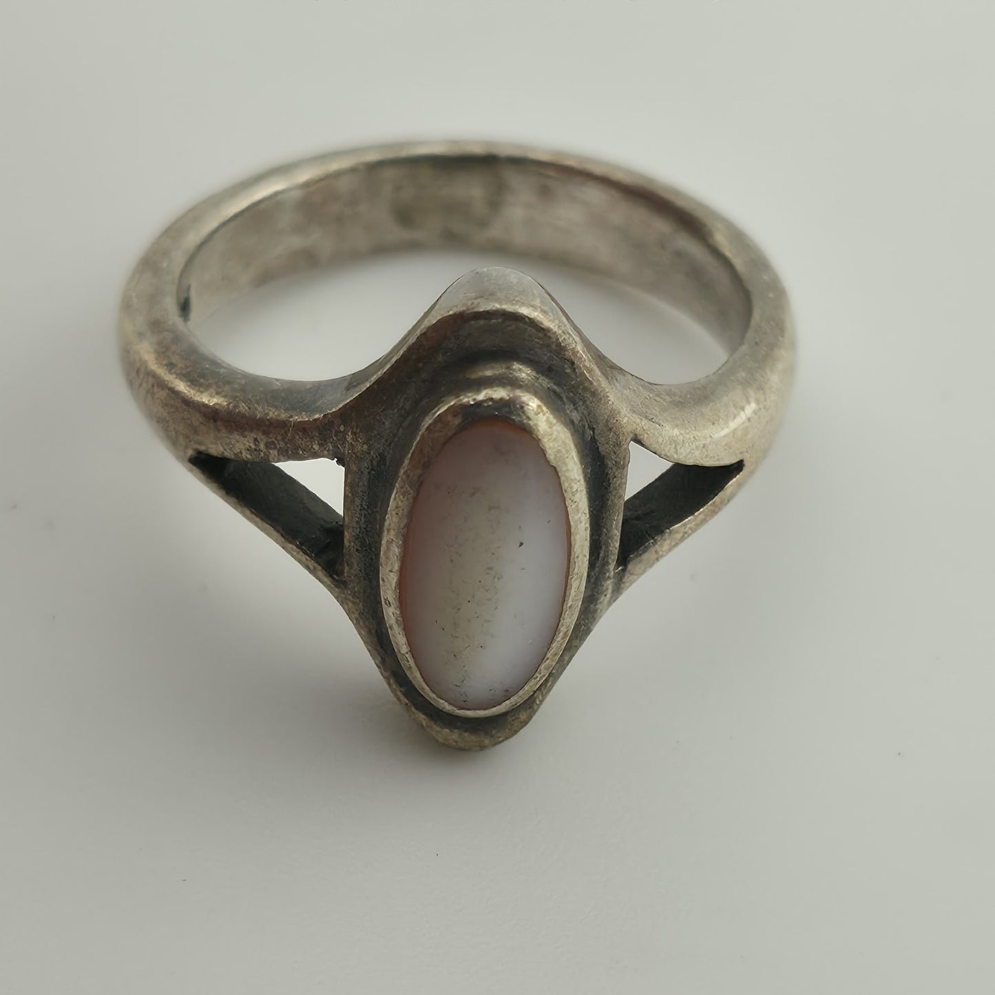 Sterling Silver Marquise Agate Ring Size 5.5 Modernist Mid Century Brutalist VTG