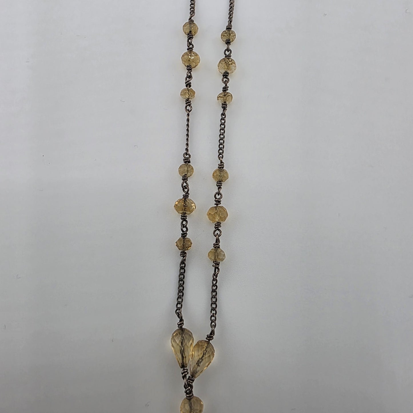 sterling silver Necklace 16 Inches Yellow Glass Beads Vintage