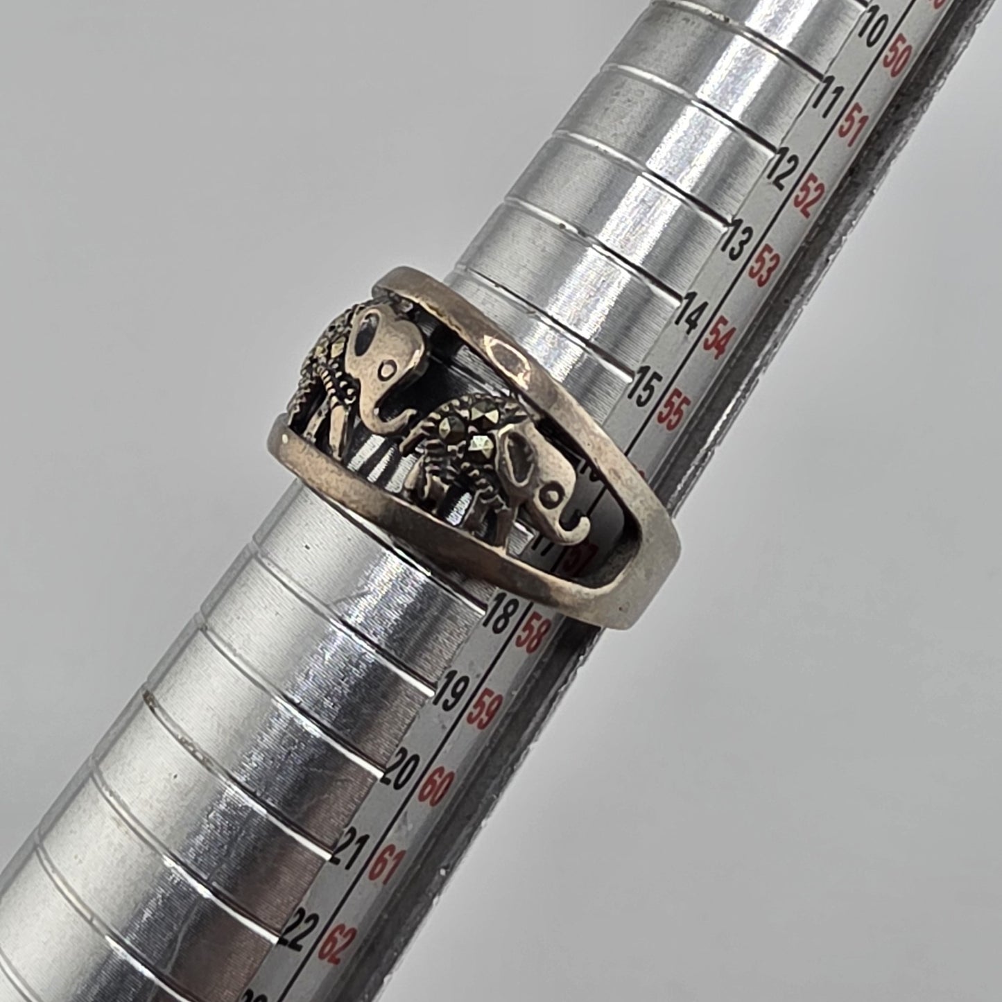 Sterling Silver Ring Elephant Parade Marcasite Openwork Size 8 Lucky 925