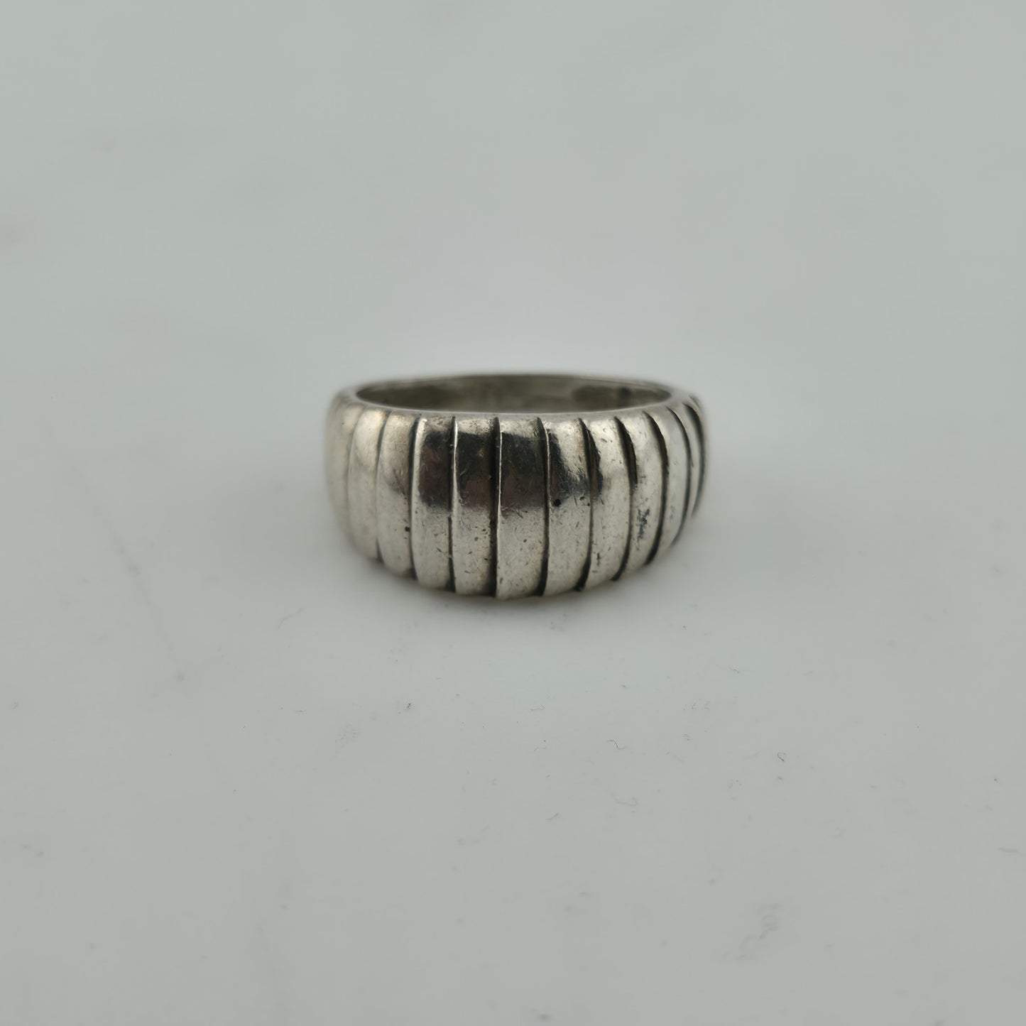 Cellini Ring Sterling Silver Domed Lines Ribbed 925 Size 7.75 Band Ring Vintage