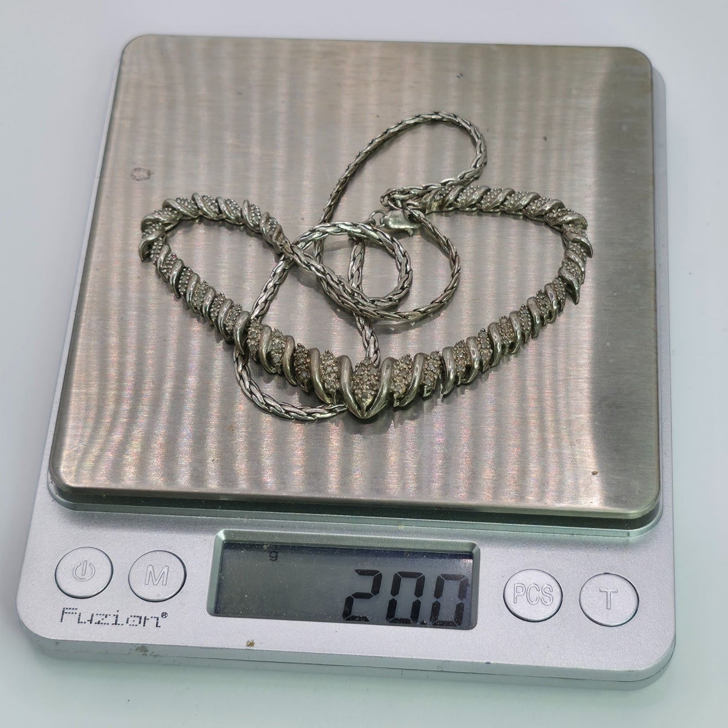 925 Sterling Silver Heng Ngai Necklace Genuine Diamond 1/2 Ct V Shape Vintage