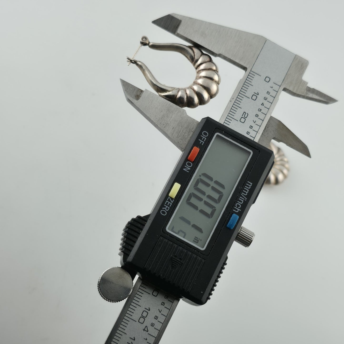 Sterling Silver Earrings Ribbed Latch Hoop Marked 925 Vintage Patina 1.3"