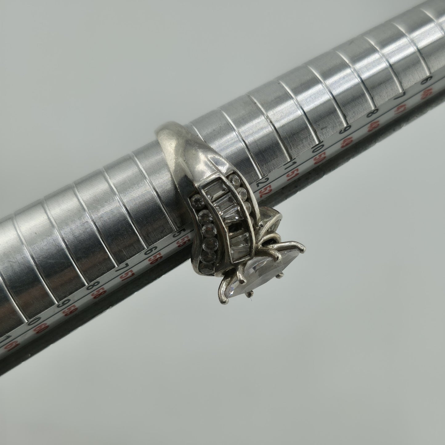 Sterling Silver Ring Marquise Clear Stone Baguette Design Size 6.75 Vintage 925