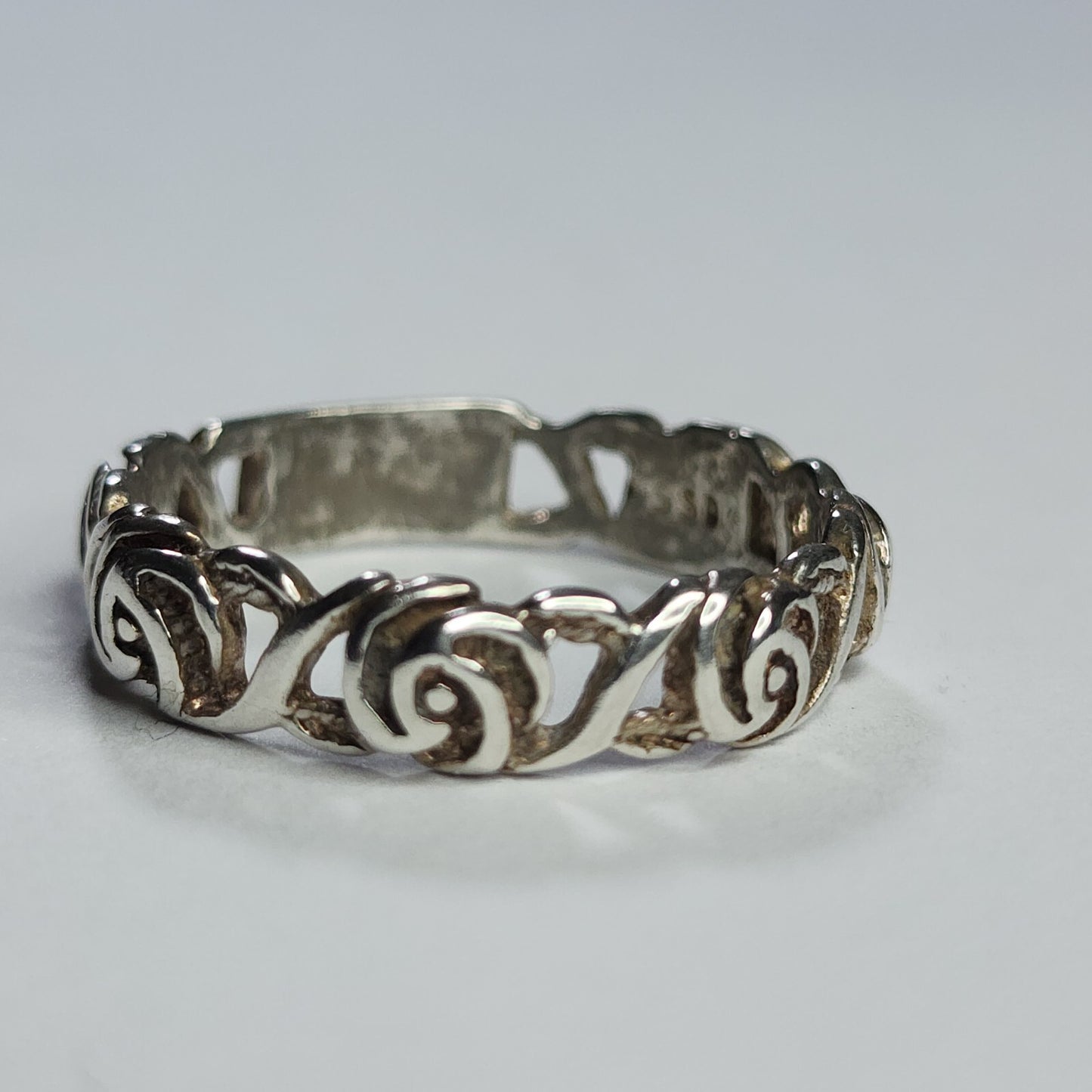 925 Sterling Silver Ring Filigree Rose Floral Band Size 9.75 Boho Romant