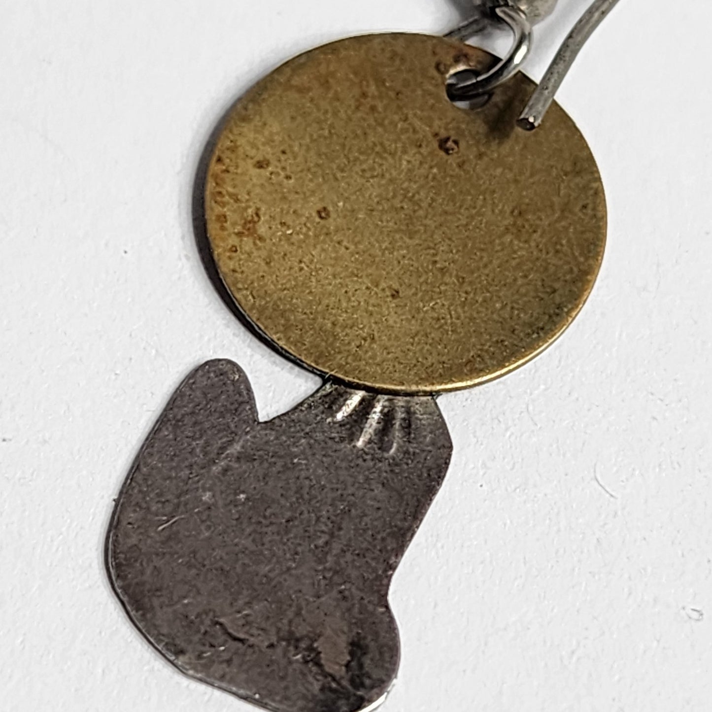 925 Sterling SIlver Dangle Drop Howling Wolf Brass Moon Pierced Earrings Vintage