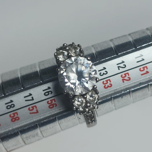 925 Sterling Silver Round Center Statement Cocktail Ring Size 7 Elegant Jewelry