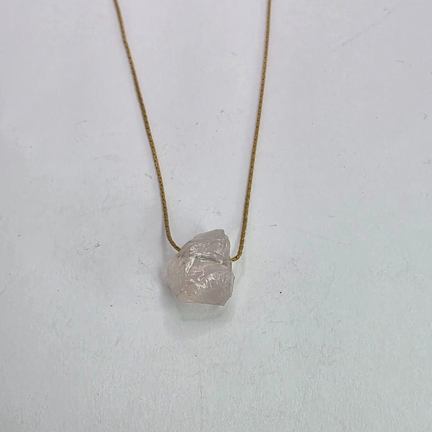 Necklace 14K Gold Over Brass GF Raw Quartz Pendant SIZE 14" Cute Dainty Jewelry