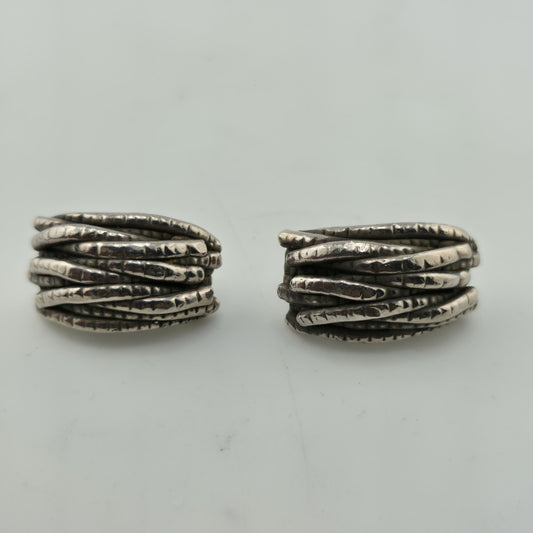 925 Sterling Silver Earrings Vintage Modernist Hollow Puff Abstract Israel Rare
