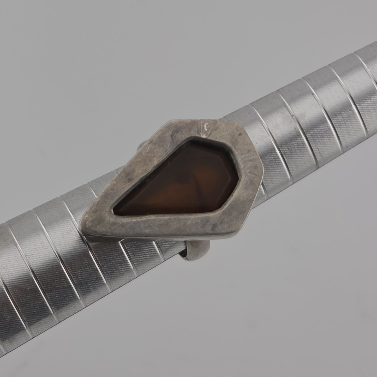 Amber 925 Sterling Silver Ring 7.5 MCM Chunky Teardrop Coffin Vintage Rare