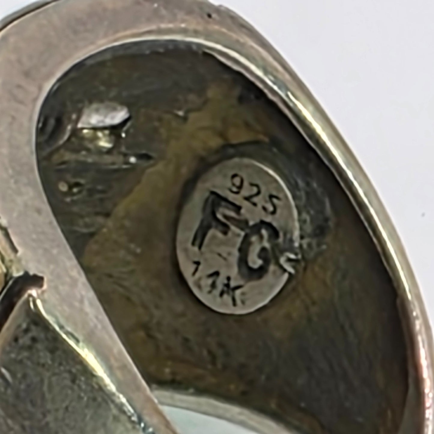 925 Sterling Silver 14K Gold Ring FG Missing Stones Bold Art Deco size 8.5