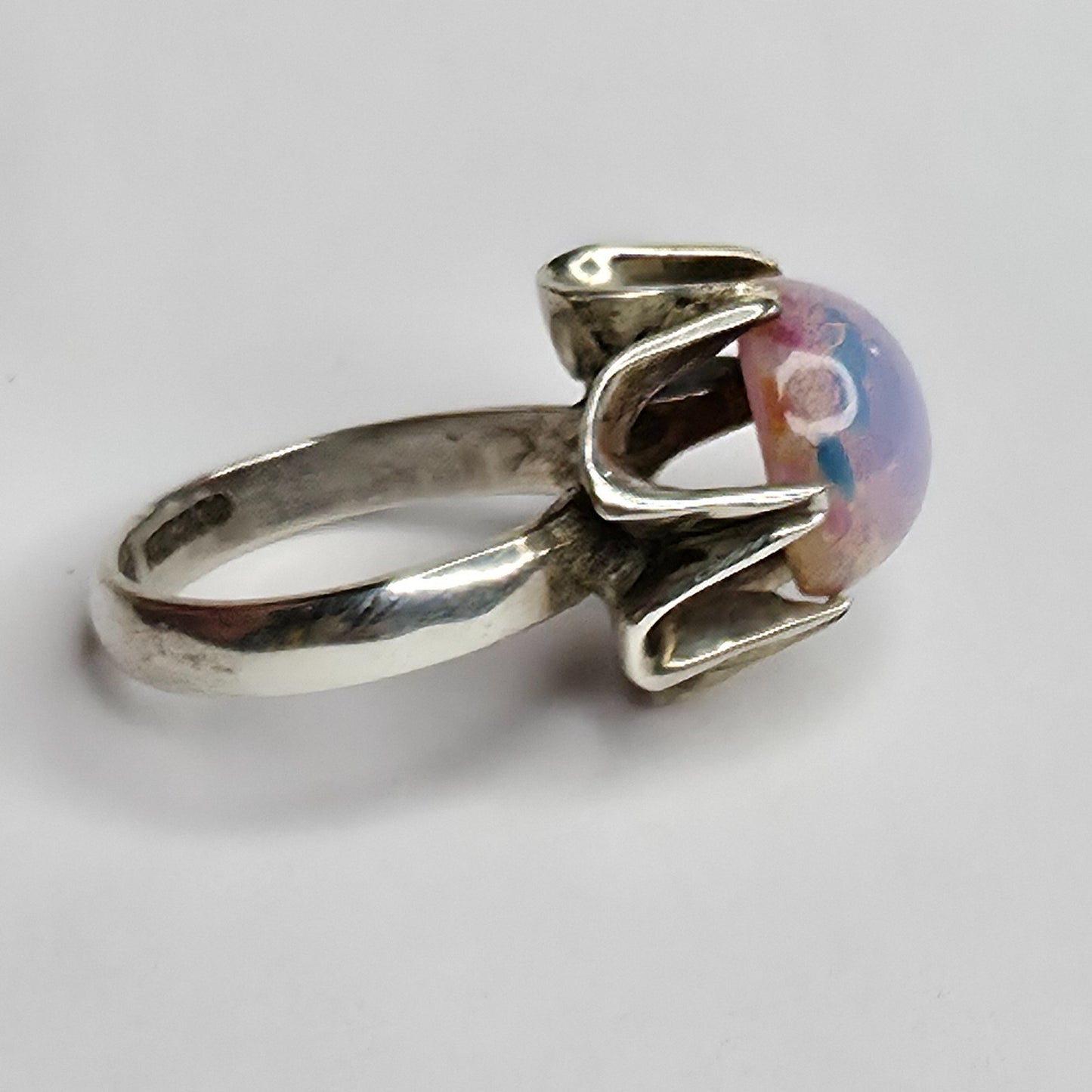 Mexican Fire Opal 925 Sterling Silver Belcher Ring Sz 7.25 Vintage Boho Jewelry