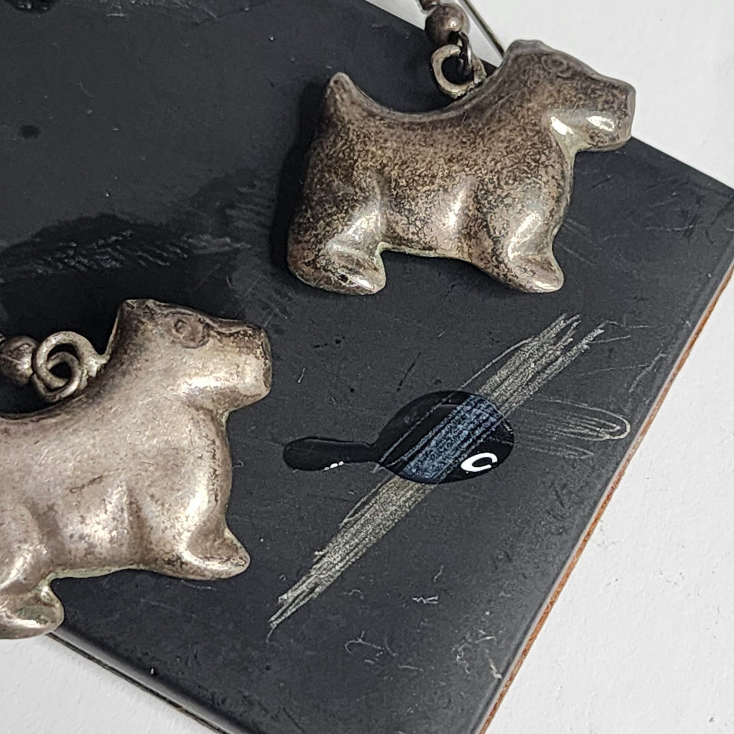 925 Sterling Silver Earrings Scottish terrier Dog Vintage Hollow Tarnish patina