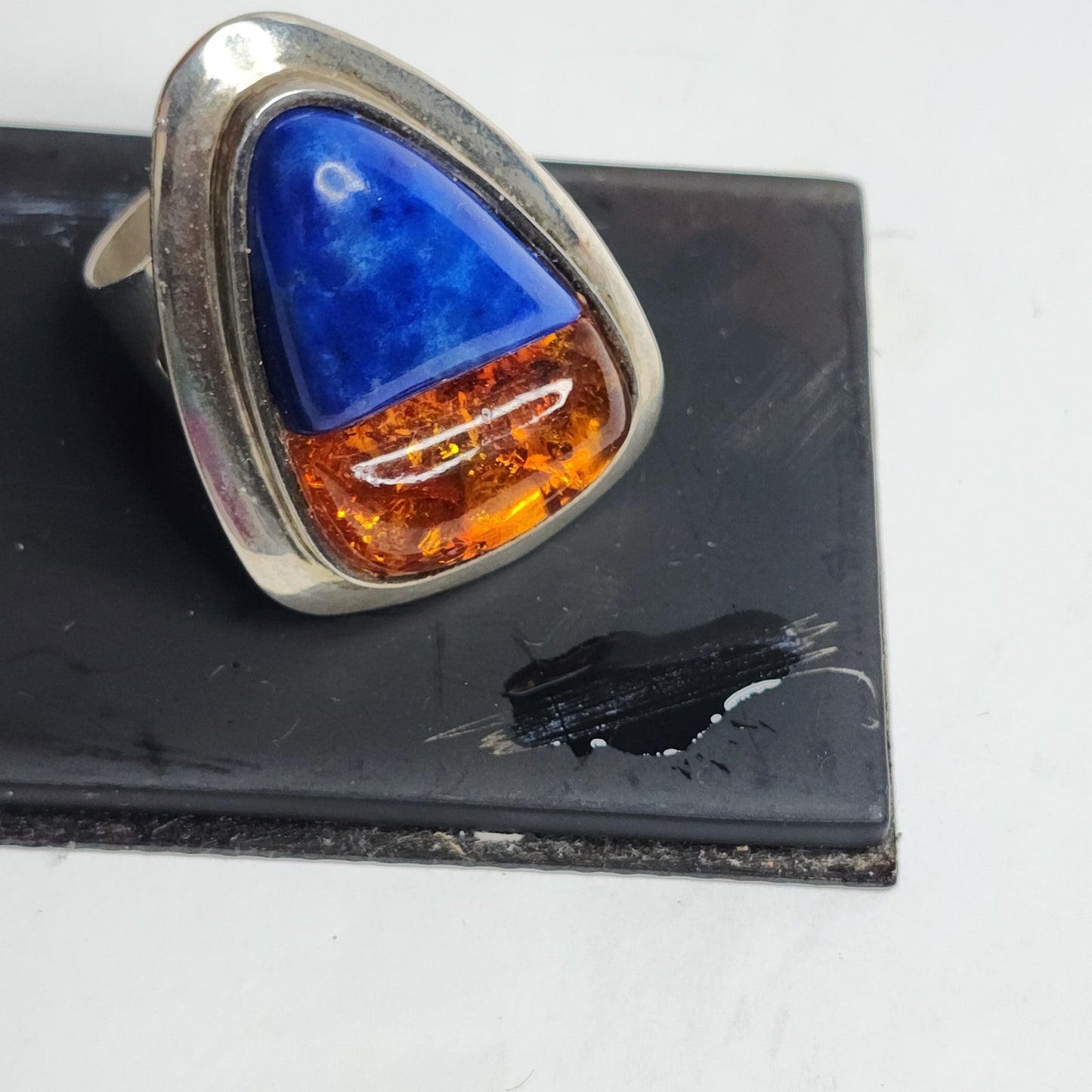 DTR Jay King 925 Sterling Silver Ring Size 12 Blue Lapis & Amber Gemstone