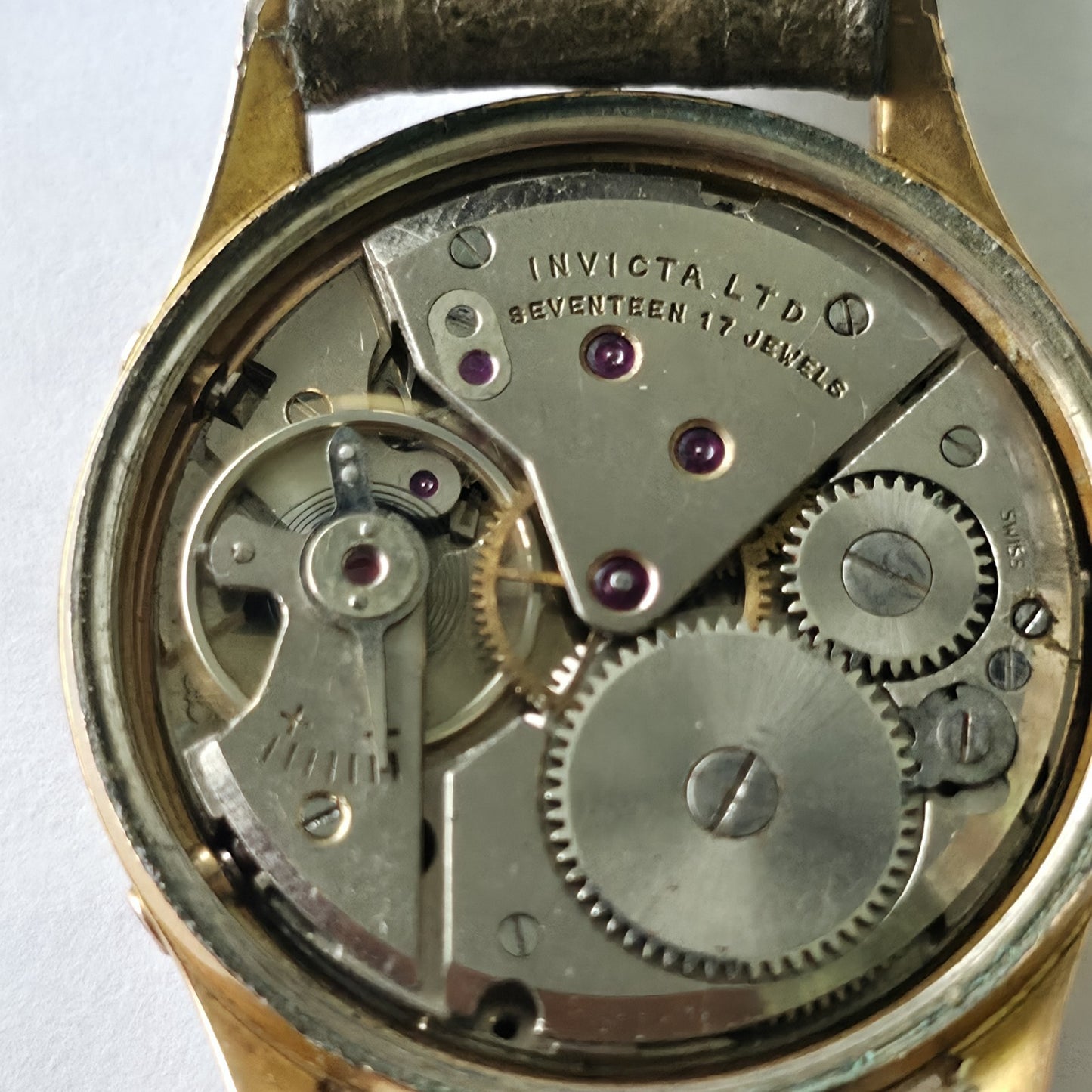 Invicta Triple Calendar Watch 1950s Vintage Champagne Dial Rare Manual Wind Work