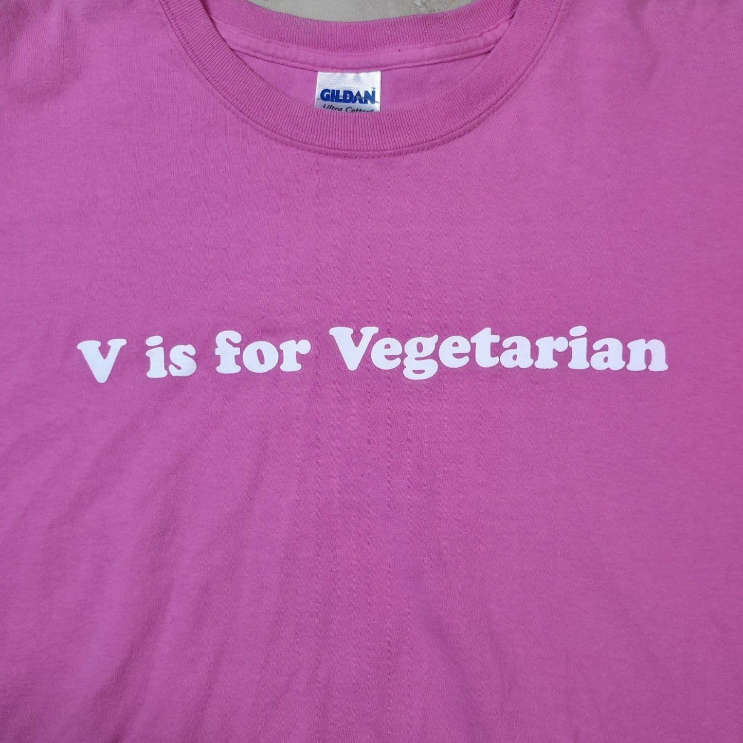 Vintage V for Vegetarian Shirt Men’s Large Pink Graphic Slogan Tee Y2K Vegan