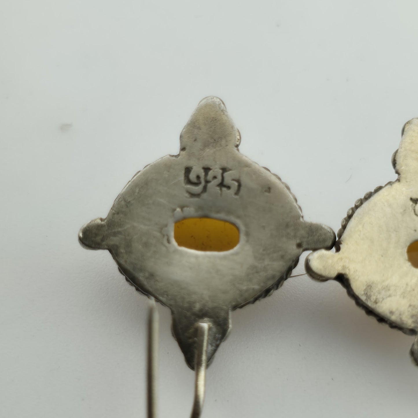 Vintage Sterling Silver 925 Earrings Yellow Stone
