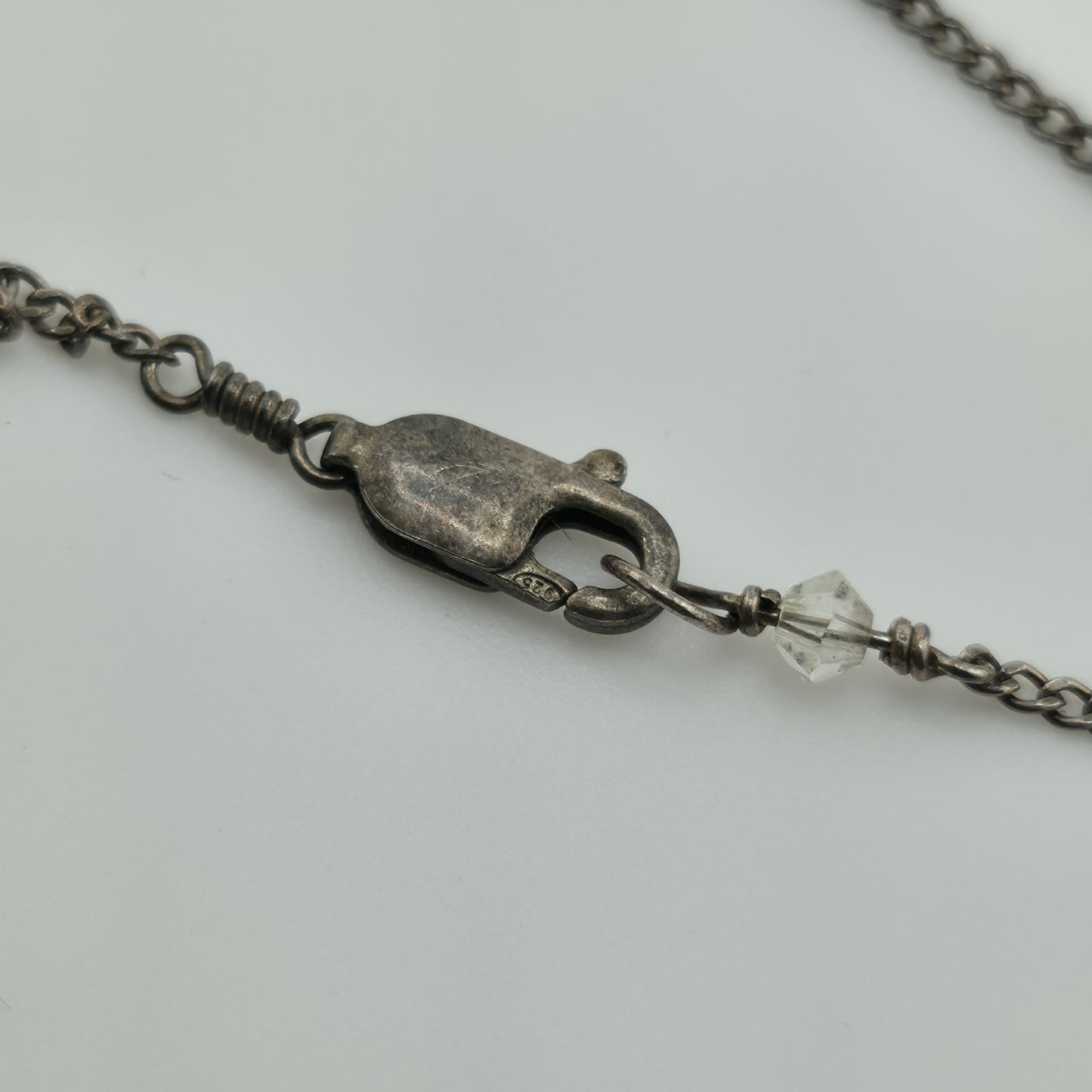 sterling silver Necklace 16 Inches Yellow Glass Beads Vintage