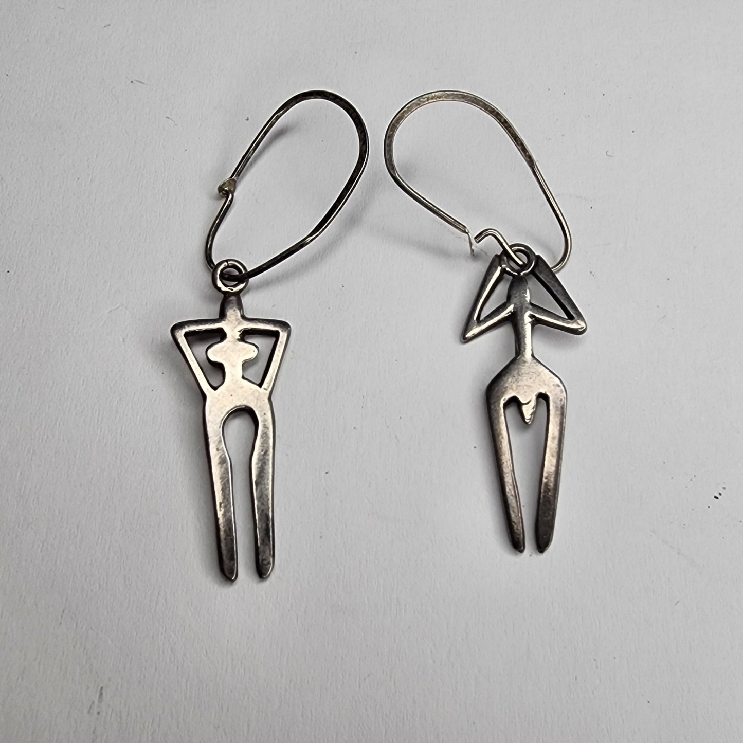 925 Sterling Silver Earrings Abstract Human Figure Unique Artisan Dangle Vintage