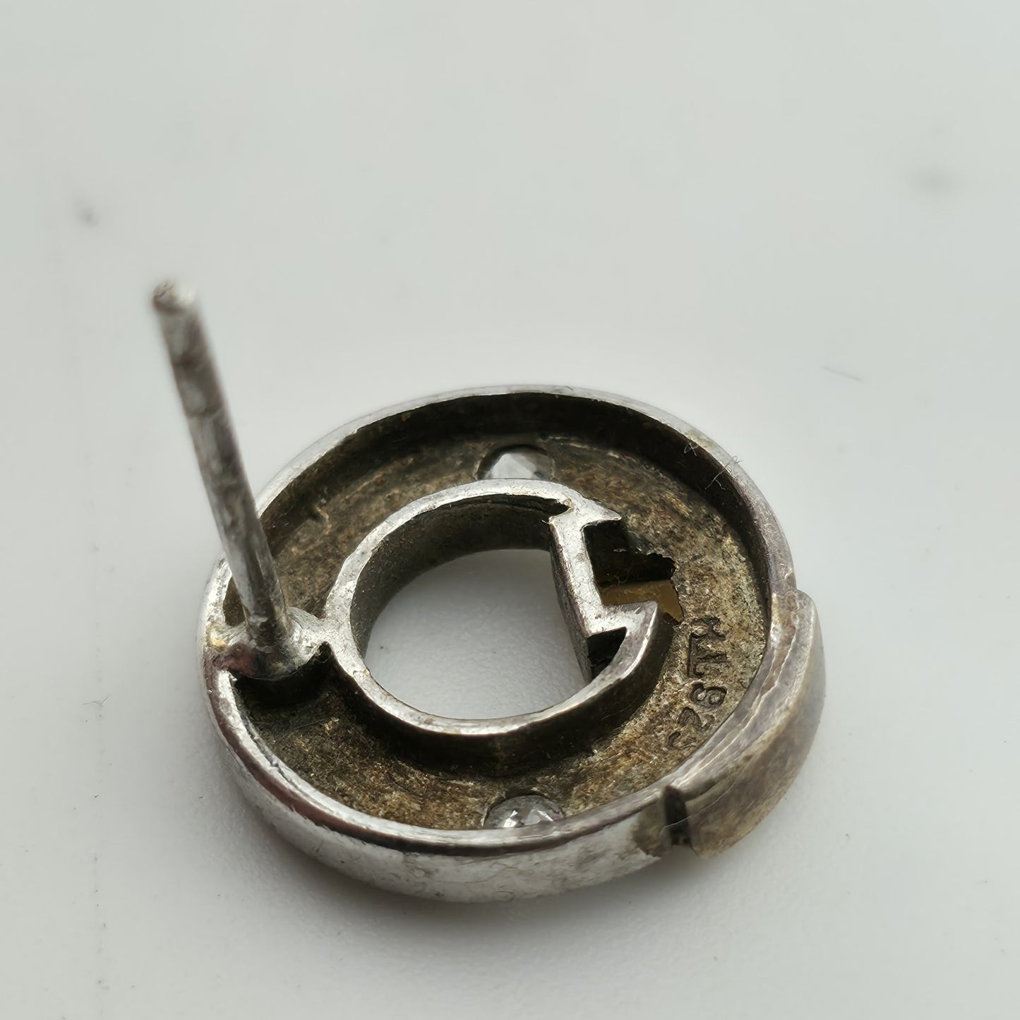 Sterling Silver Earrings NL 925 Modernist Circle Design Yellow White Stones VTG