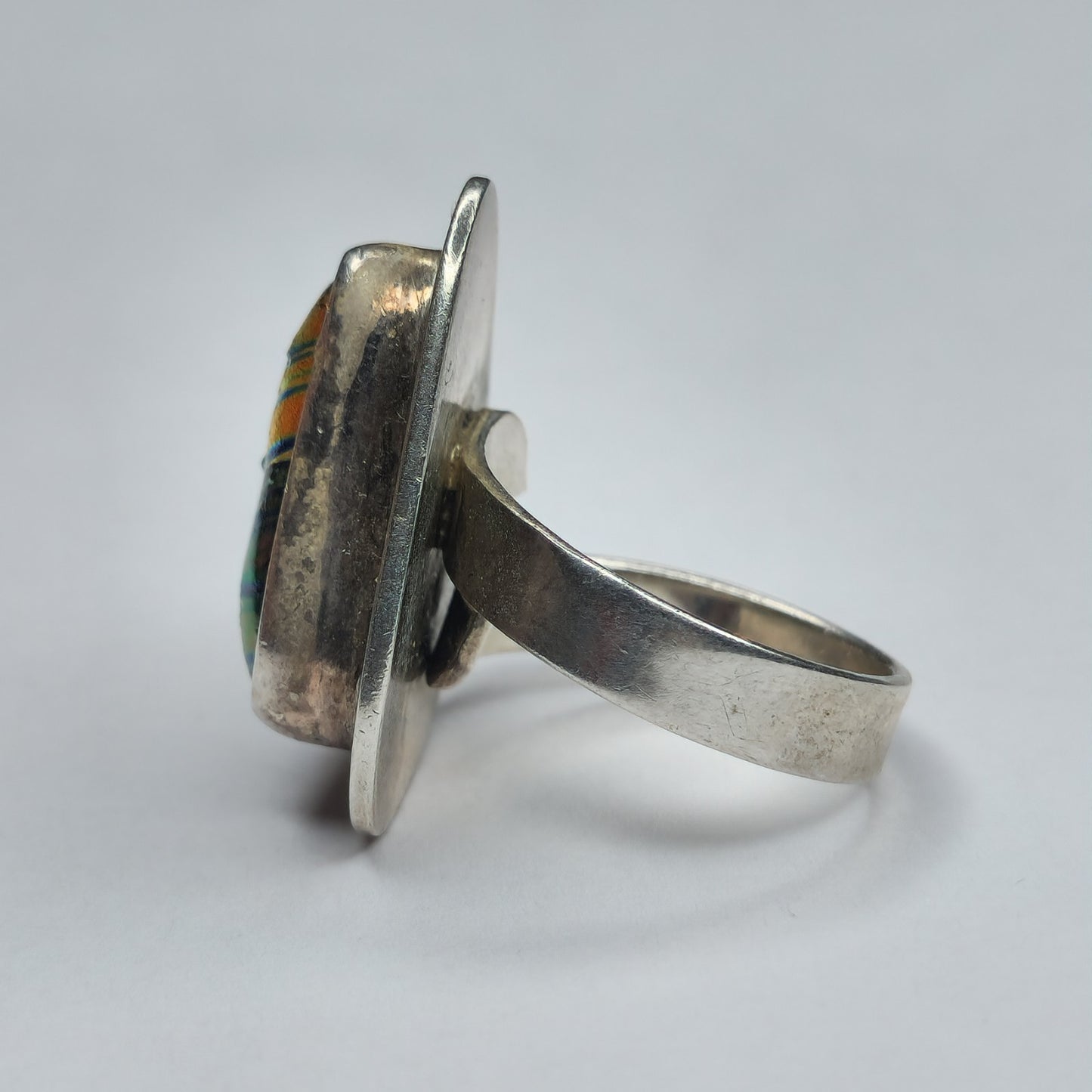 925 Sterling Silver Ring Dichroic Glass Size Adjustable 7 - 10 Statement Vintage