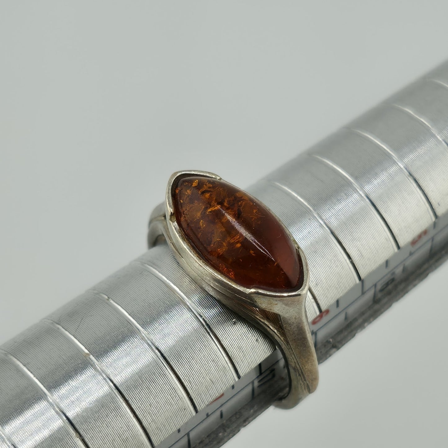 Baltic Amber Sterling Silver Ring Oval Stone Geometrical Modernist 6.5 Polish