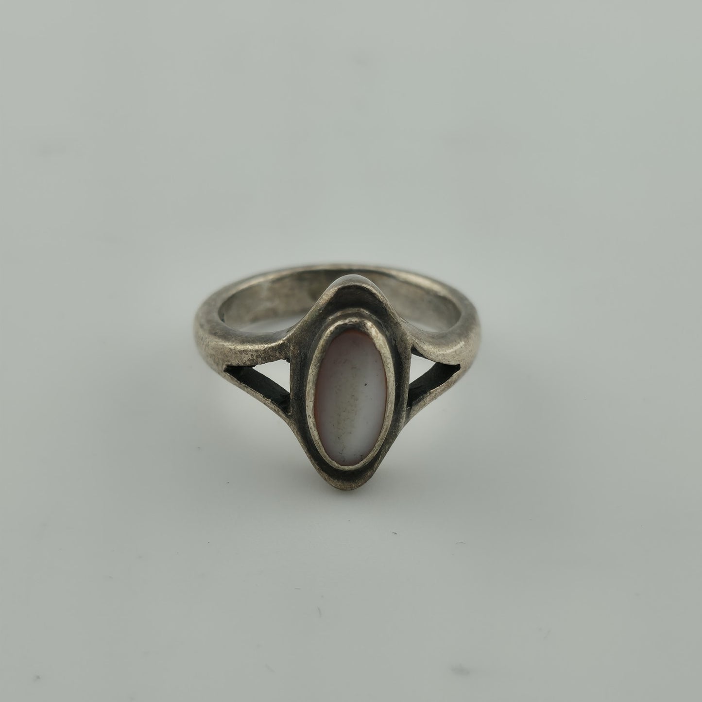 Sterling Silver Marquise Agate Ring Size 5.5 Modernist Mid Century Brutalist VTG