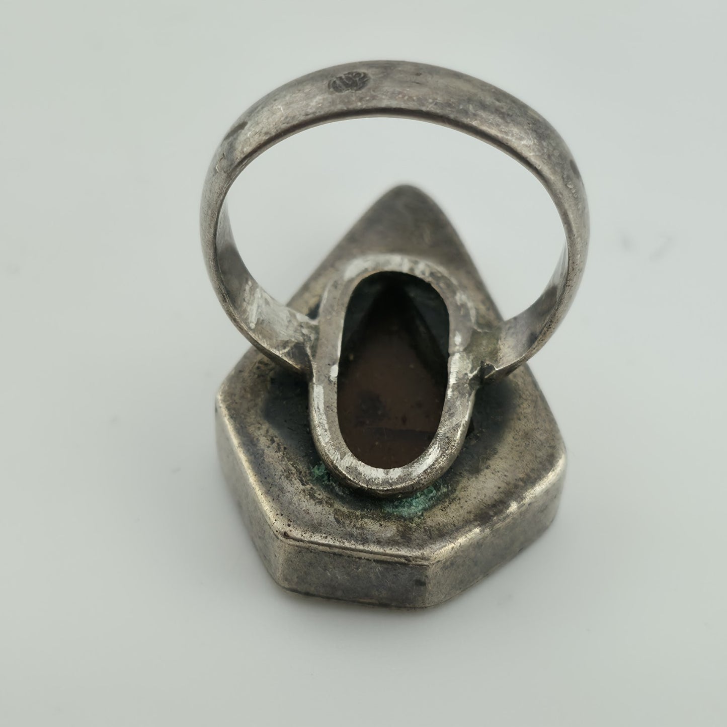 Amber 925 Sterling Silver Ring 7.5 MCM Chunky Teardrop Coffin Vintage Rare