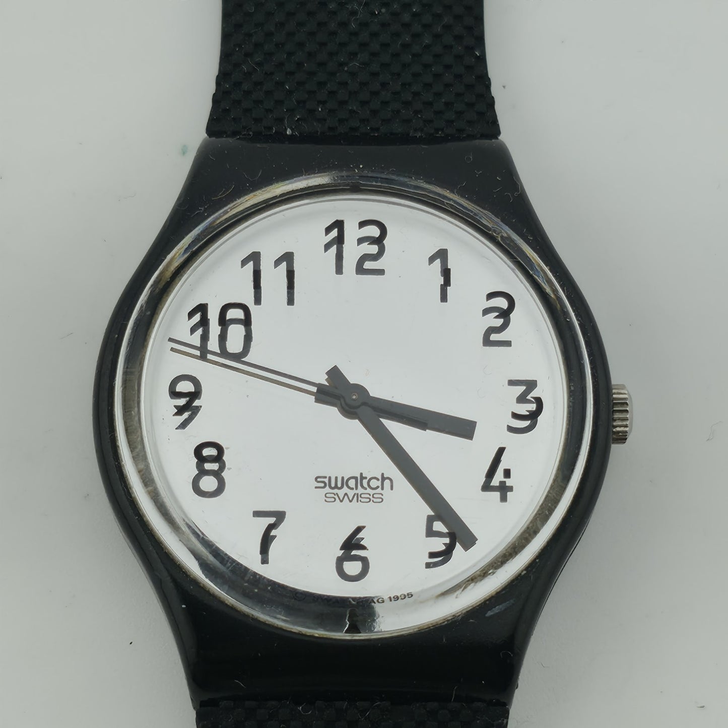Swatch Watch Mirror Dial Gent Unisex Black Vintage 1995 Working New Battery