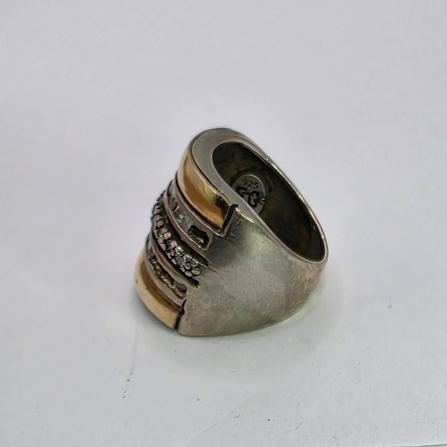 925 Sterling Silver 14K Gold Ring FG Missing Stones Bold Art Deco size 8.5