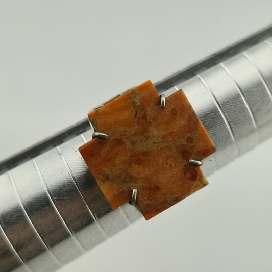 Jay King DTR Desert Rose Trading Coral and Silver Cross Ring Coral Size 11.5