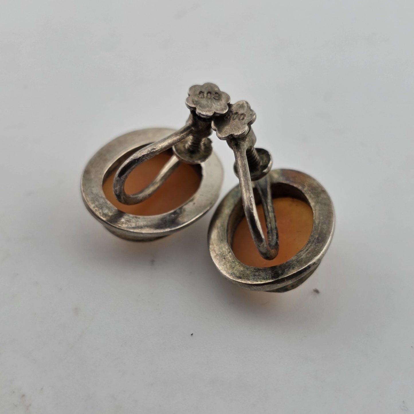 800 Silver  Antique Cameo Screw Back Earrings Vintage European Jewelry