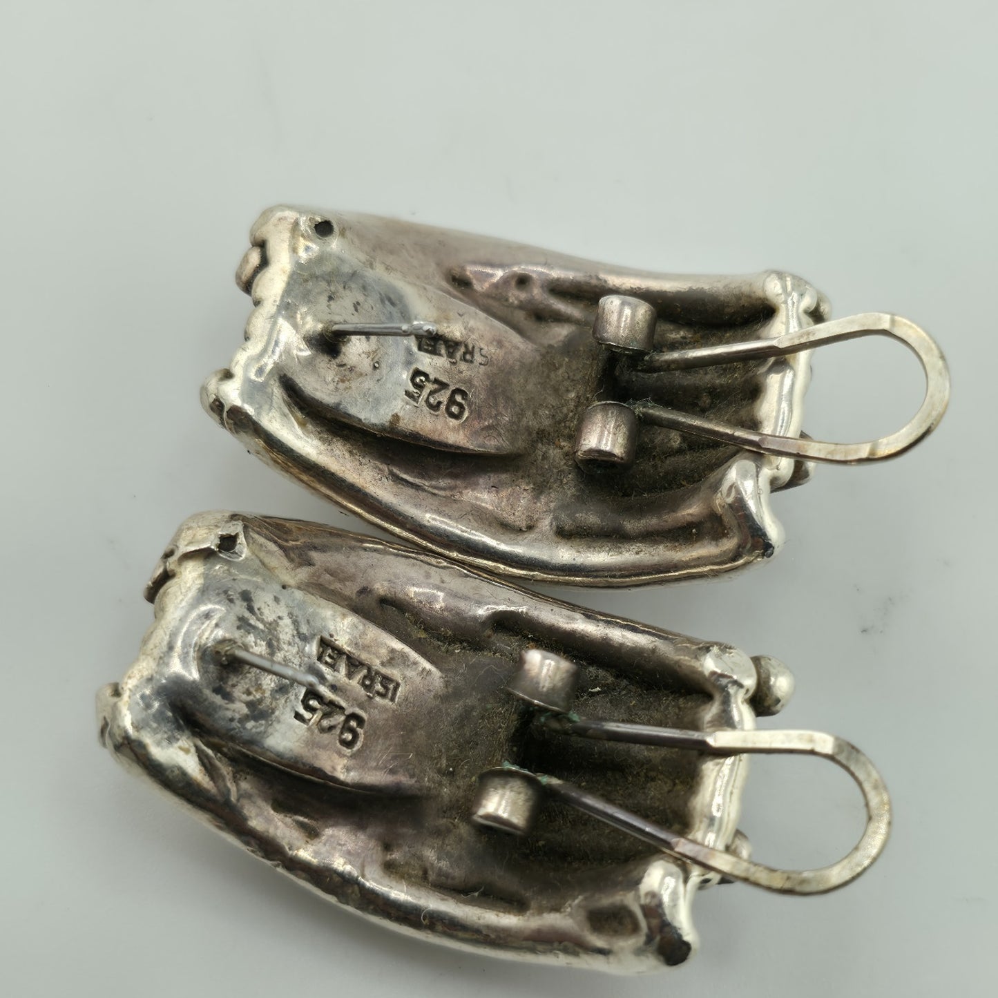 925 Sterling Silver Earrings Vintage Modernist Hollow Puff Abstract Israel Rare