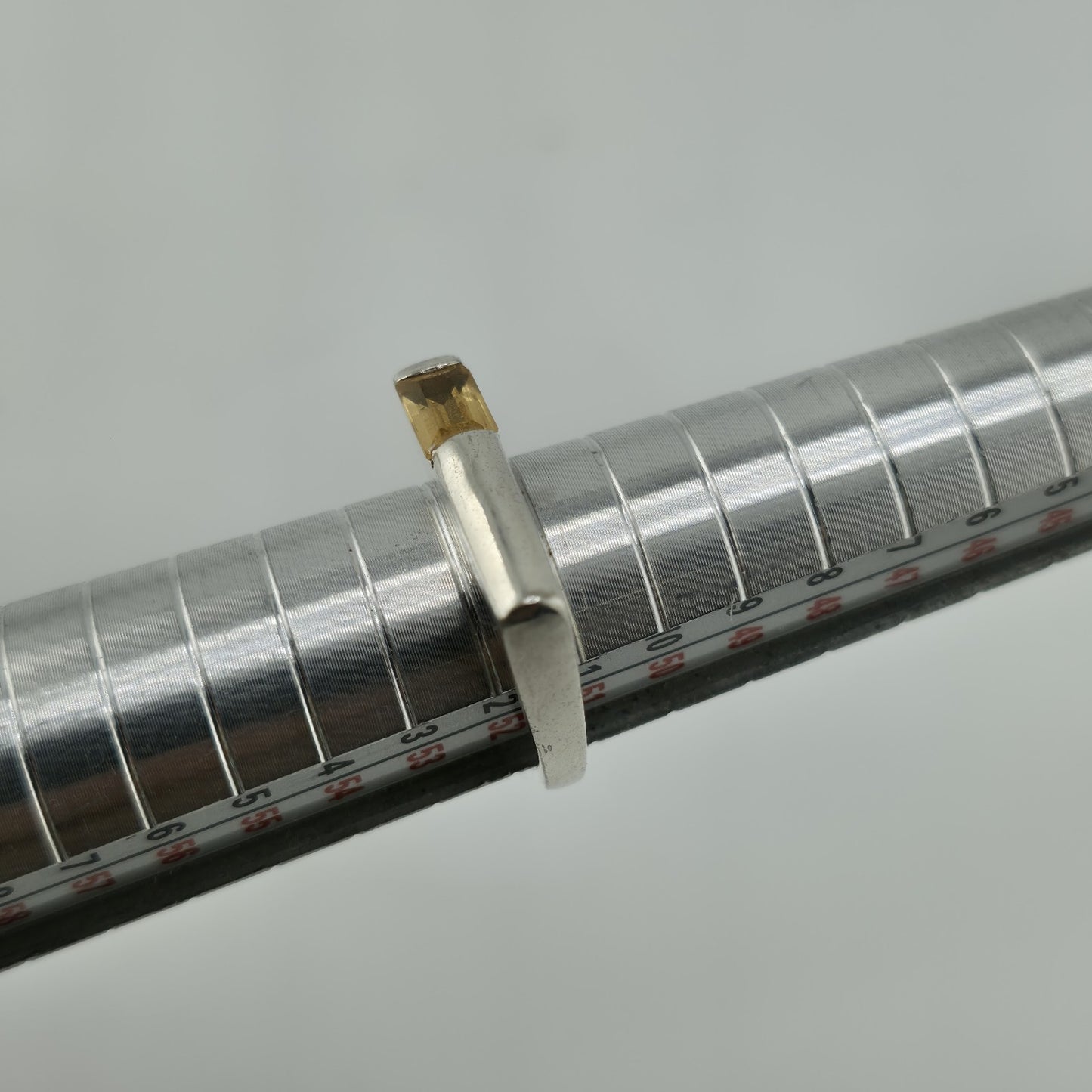 Sterling Silver Ring Yellow Stone Horizontal  Med Century Vintage 5.75 Unique