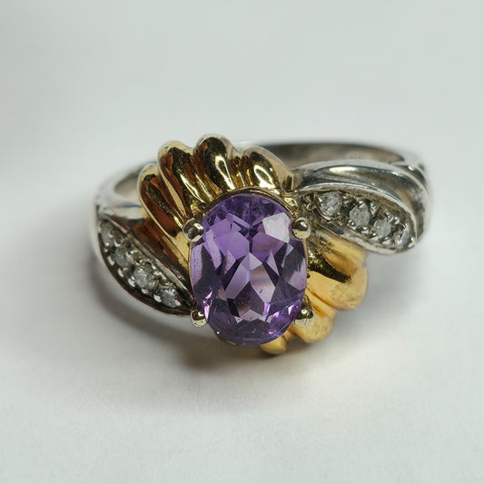 Sterling Silver 925 Ring  Gold Plating Purple Amethyst  YKL 6.25  Vintage