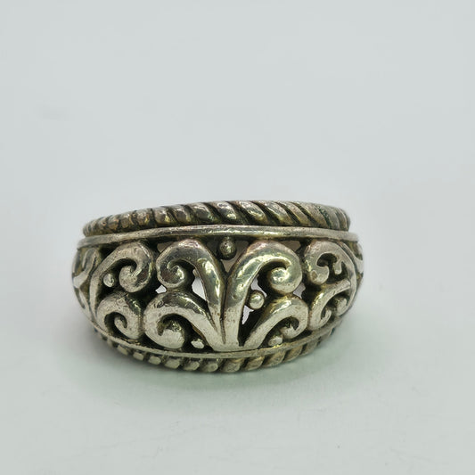Vintage Sterling Silver 925 Ornate Engraved Dome Band Ring Size 8