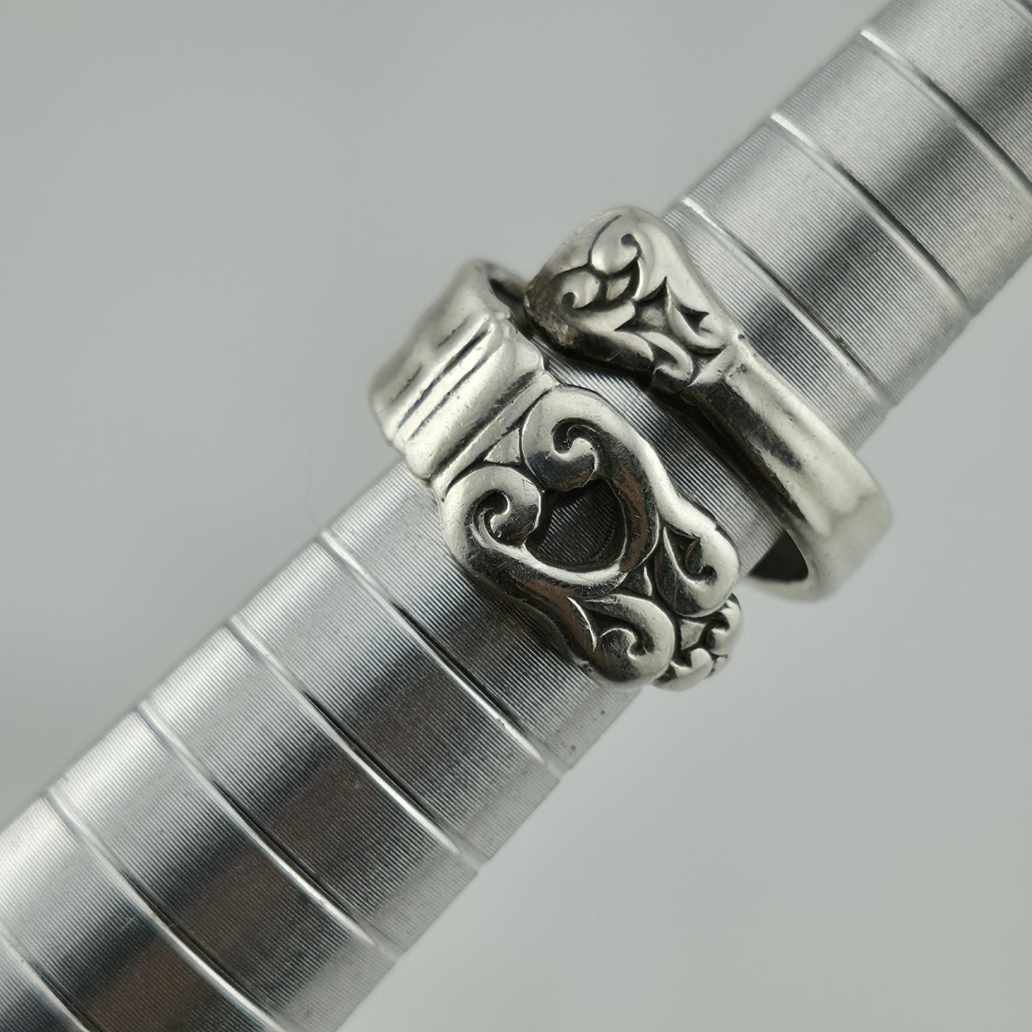 Vintage Cellini 925 Sterling Silver Spoon Scroll Wrap Ring Adjustable Adjustable