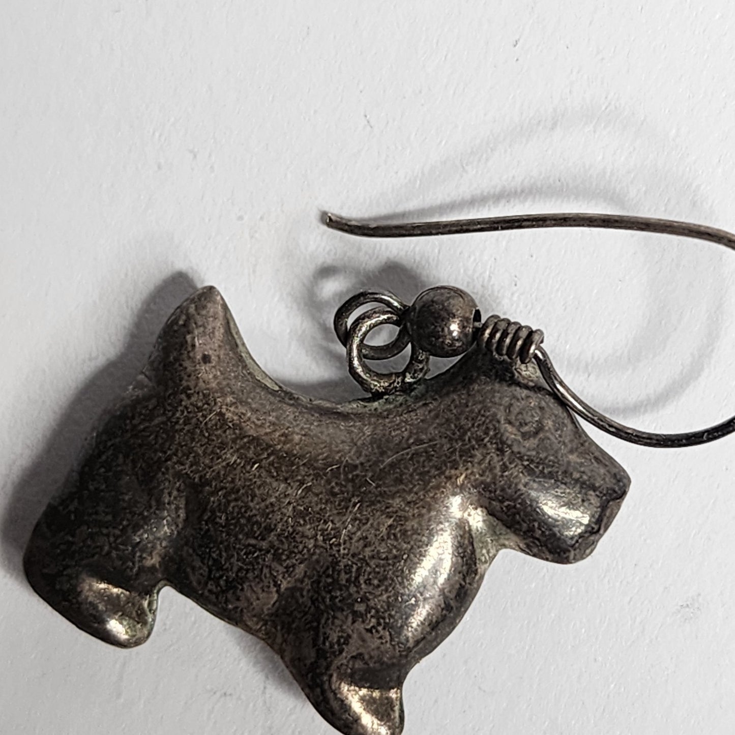 925 Sterling Silver Earrings Scottish terrier Dog Vintage Hollow Tarnish patina