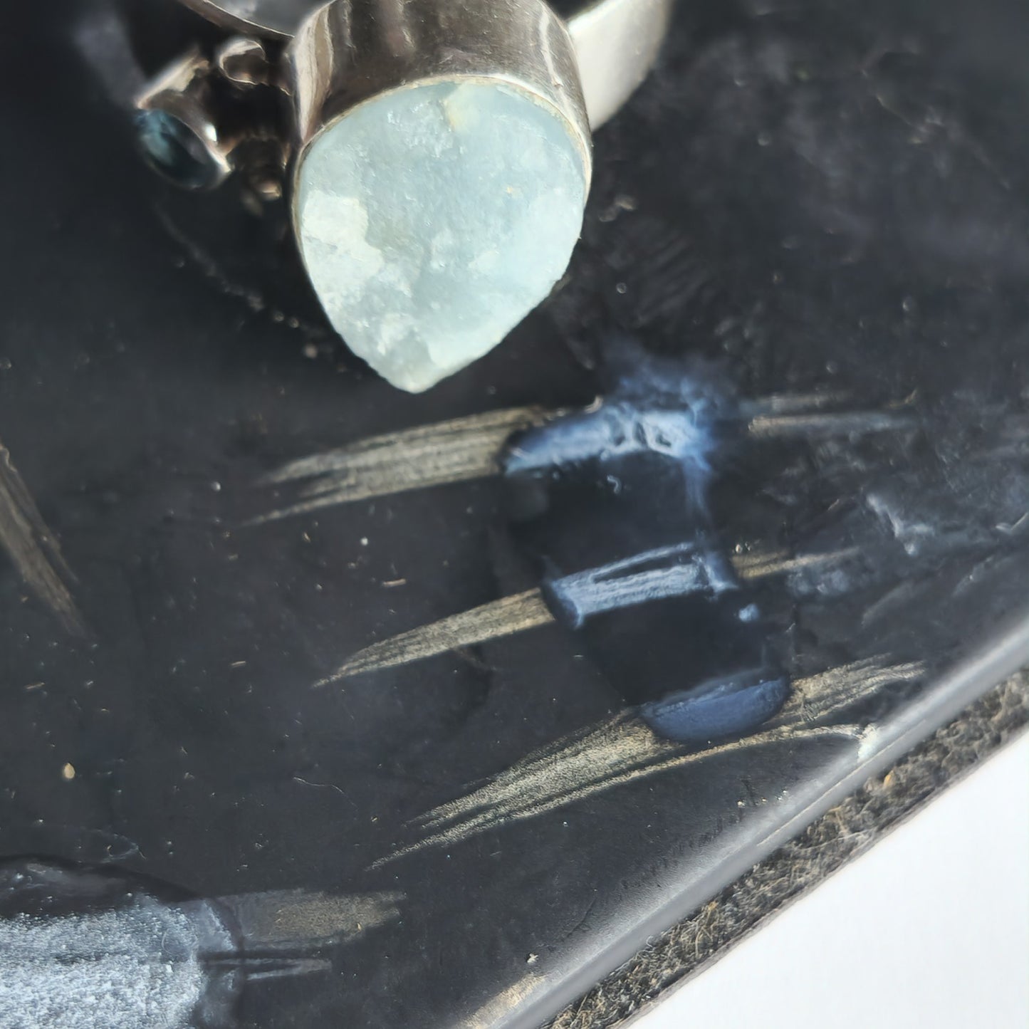 925 Sterling Silver PT Ring Aquamarine Teardrop blue Stone Size 7.5