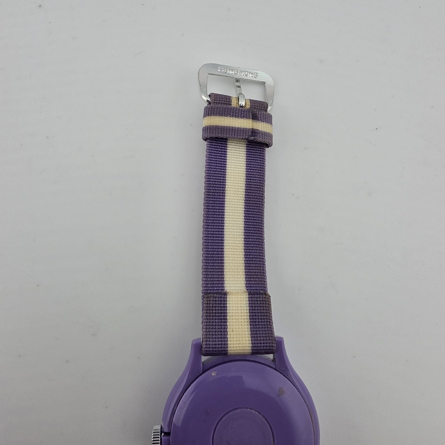 Picco Ms Piggy Watch Women Purple White Round Nylon Band Manual Wind Vintage