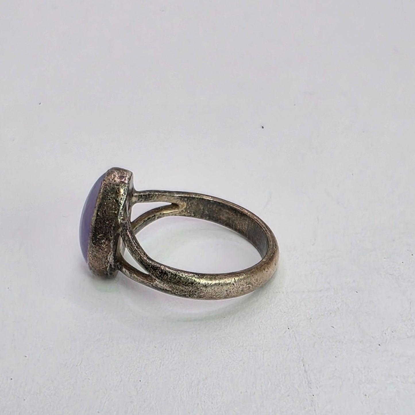925 STERLING SILVER Ring purple marble Stone Art Deco Jewelry Vintage 5.75