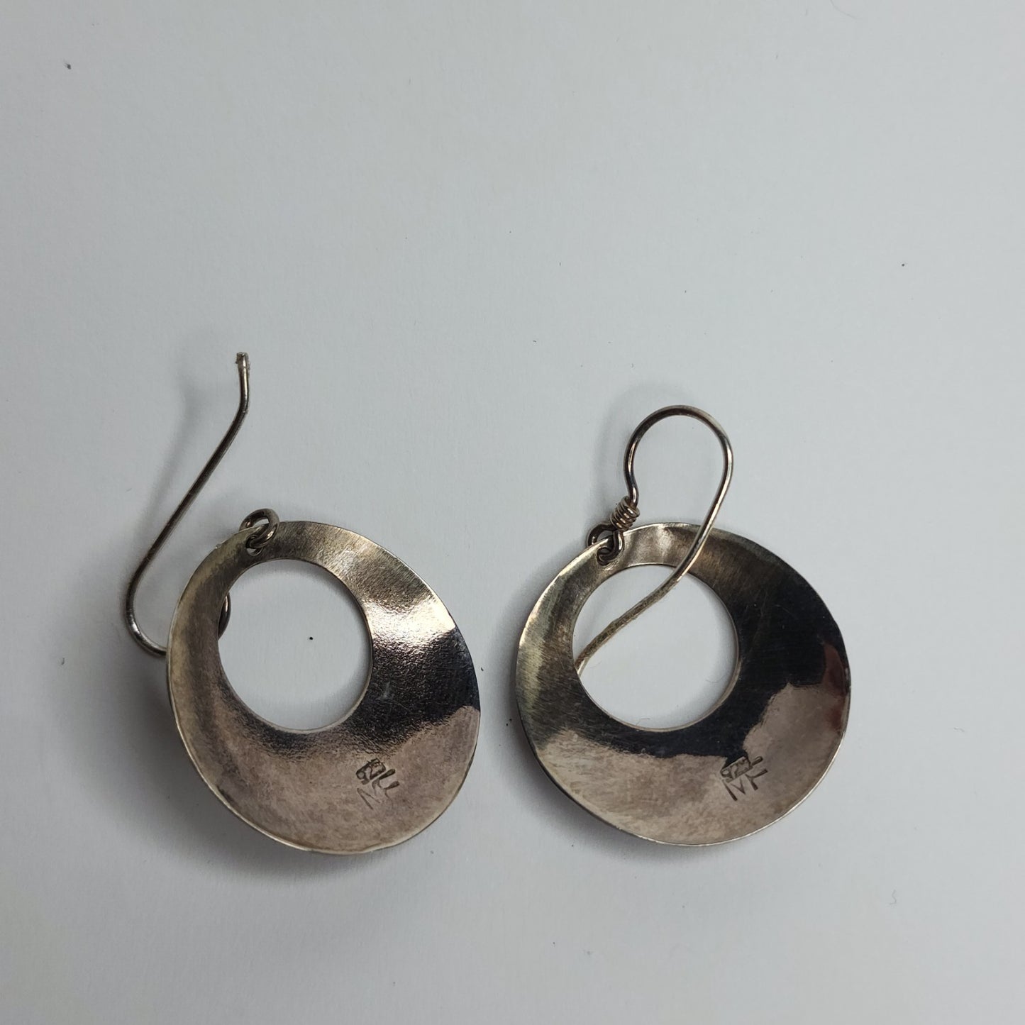 925 Sterling Silver Earrings Dangle Purple Stone Modernist Circle Signed NF VTG