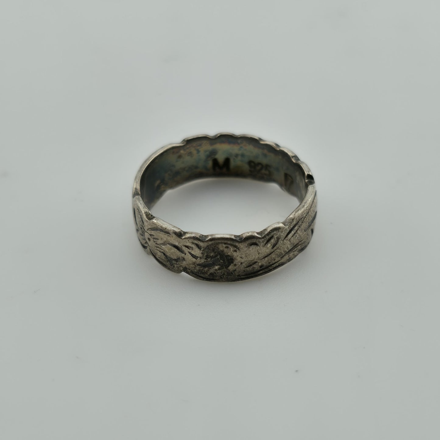 Sterling Silver Ring Unisex Abstract band Scroll Etched Artisan 925 Size 6.5