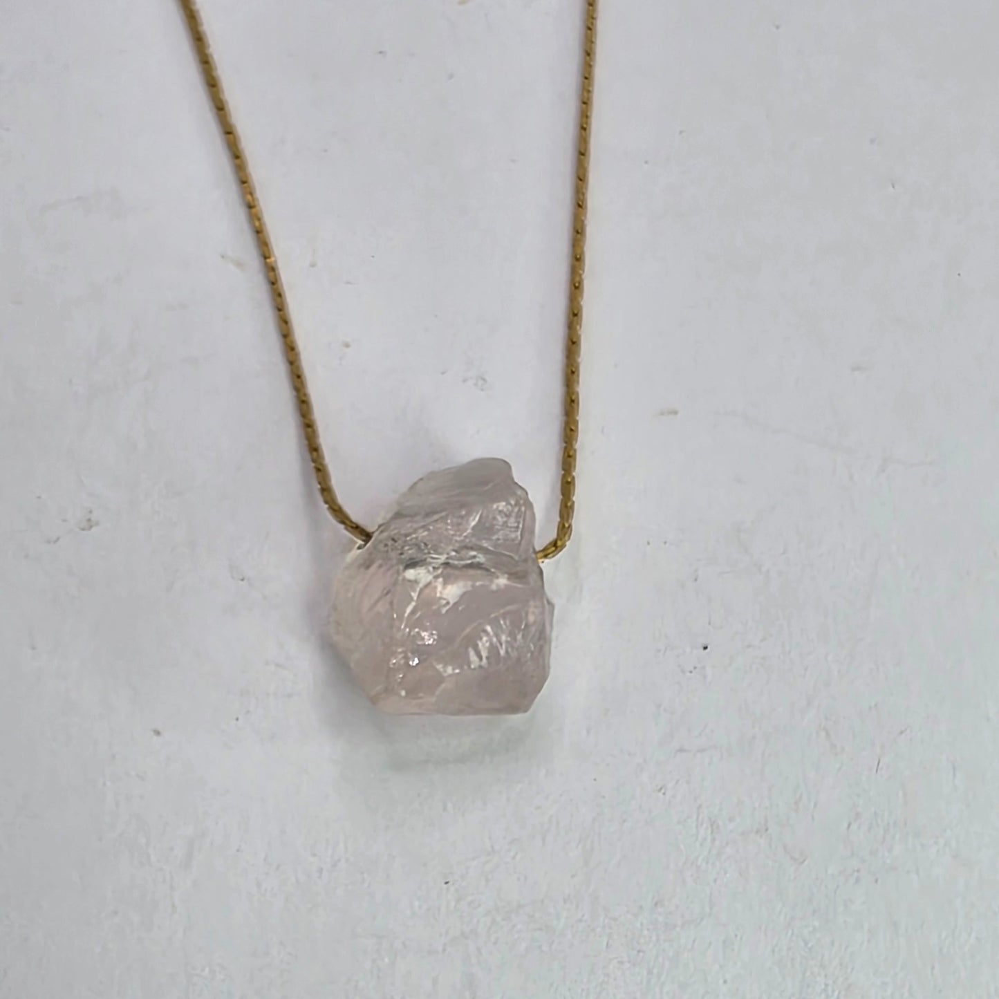 Necklace 14K Gold Over Brass GF Raw Quartz Pendant SIZE 14" Cute Dainty Jewelry